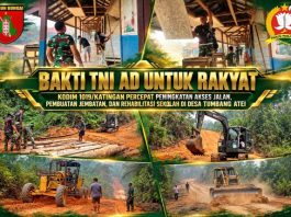 Bakti TNI AD Untuk Rakyat : Kodim 1019/Katingan Percepat Peningkatan Akses Jalan, Jembatan dan Rehabilitasi Sekolah di Desa Tumbang Atei
