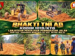 Bhakti TNI AD : Kodim 1019/KTG Lanjutkan Pekerjaan Peningkatan Jalan dari Kecamatan Sanaman Mantikei ke Petak Malai